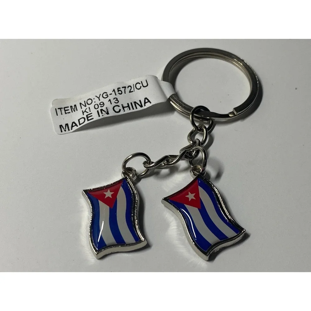 Cuba Double Flag Keychain Multicolor Cuban Pride Key Ring YG-1572/CU